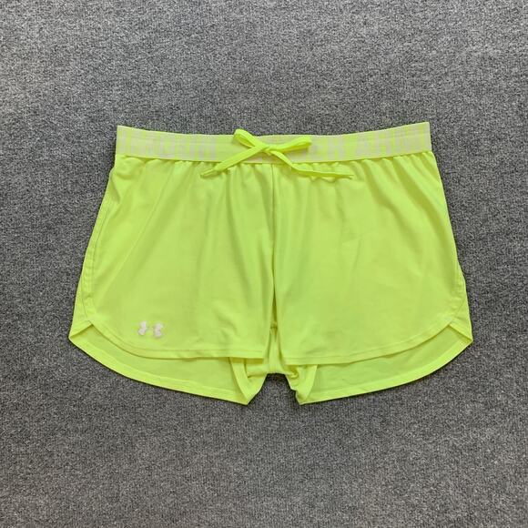 Under Armour Shorts Women L Large Highlighter Semi Fitted HeatGear Running Tulip - Picture 2 of 10
